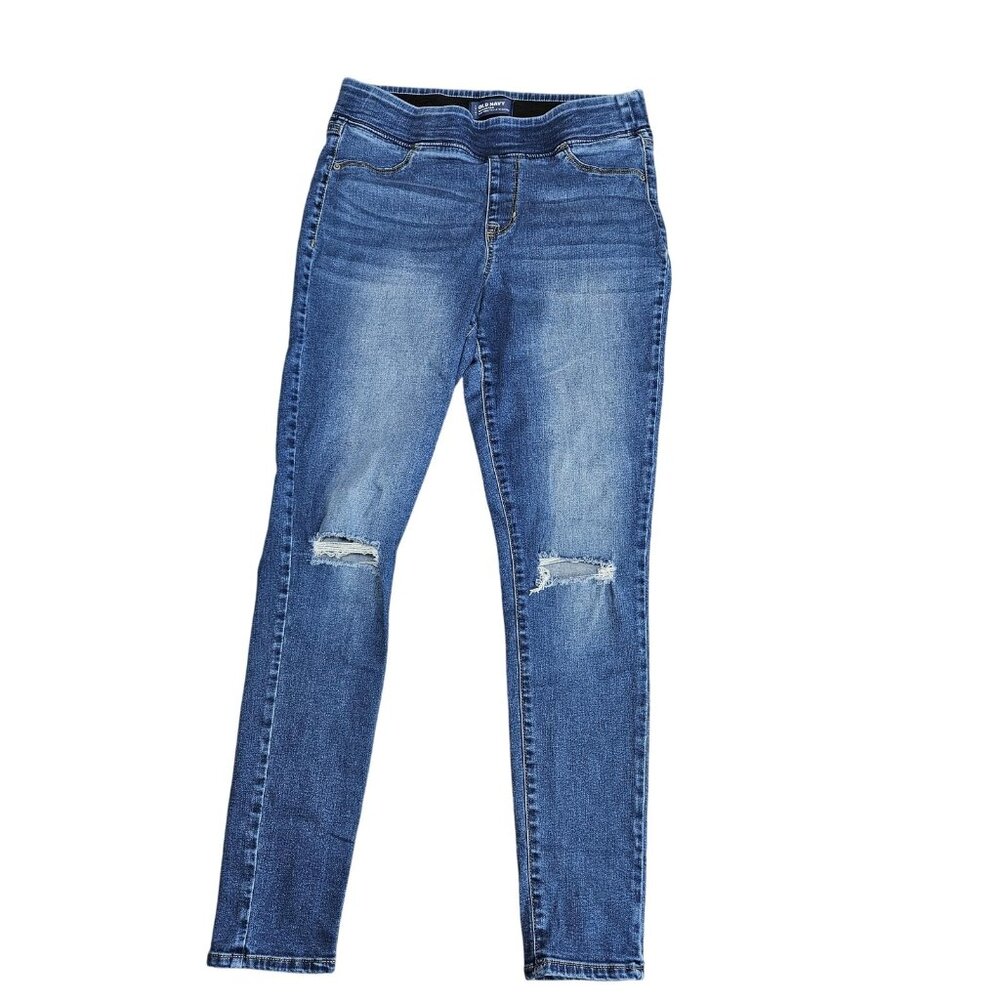Old Navy Jeans Womens 10 Blue Rockstar Mid Rise Skinny Distressed Denim‎ Stretch